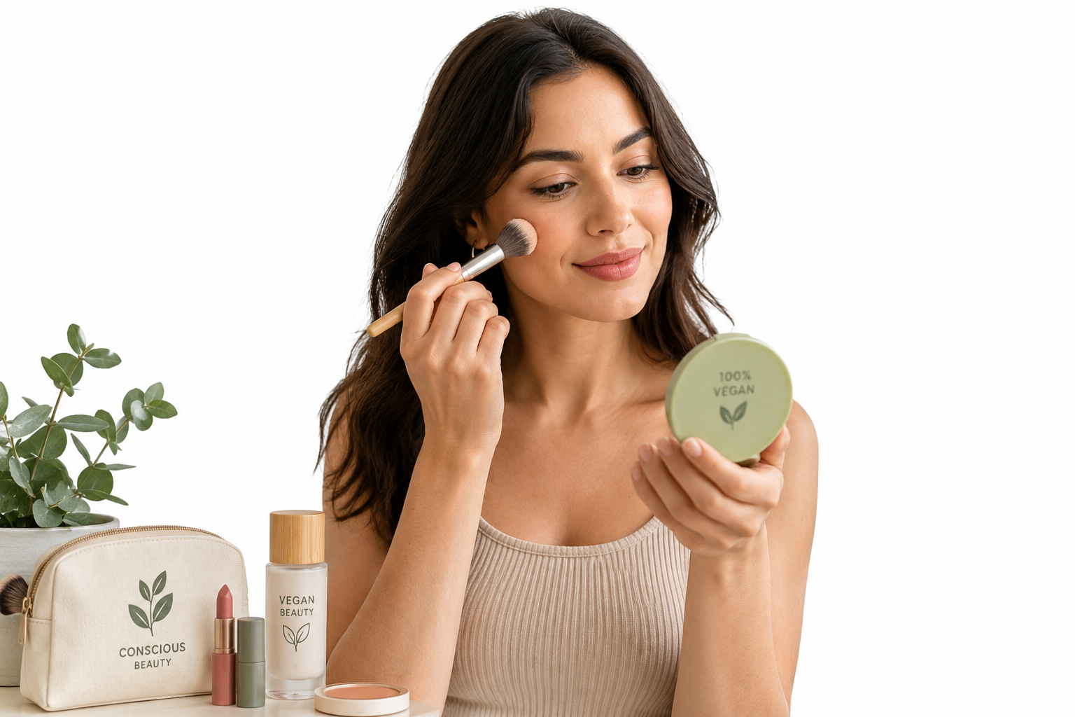 Applying vegan makeup as part of a conscious beauty routine