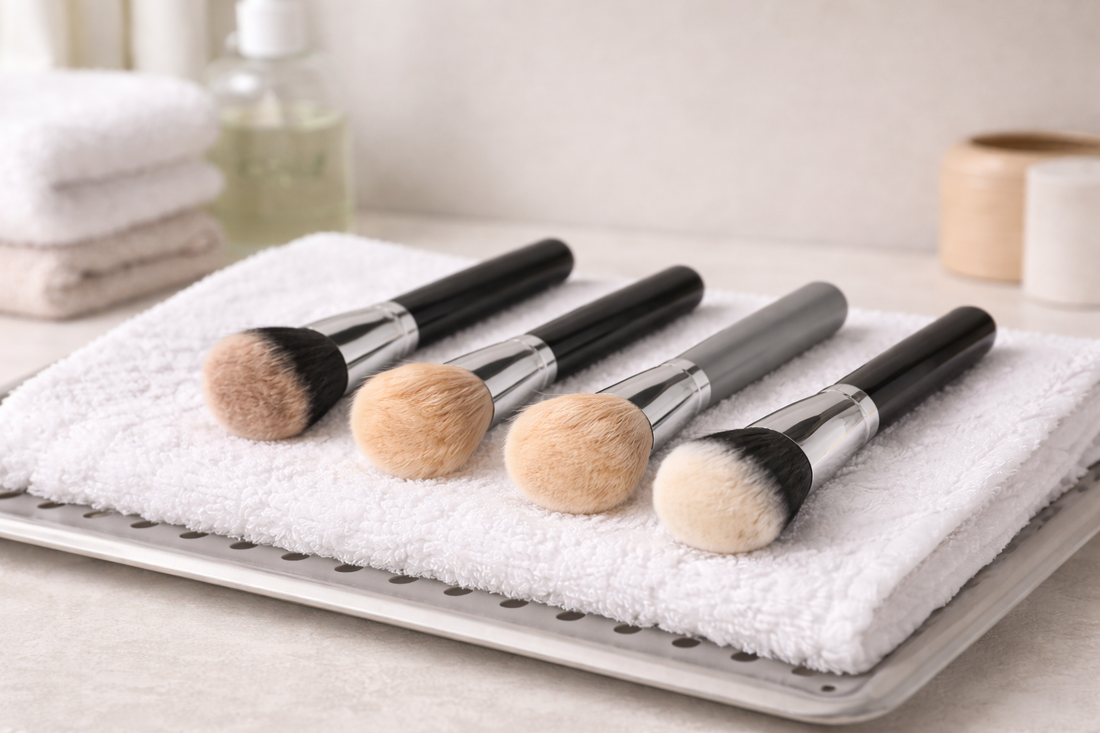 clean makeup brushes drying after washing